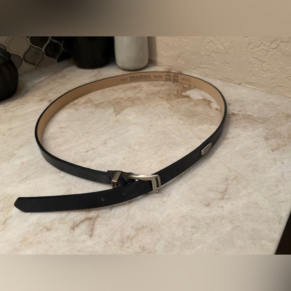 Tehama Black Leather Belt with Silver Buckle XL